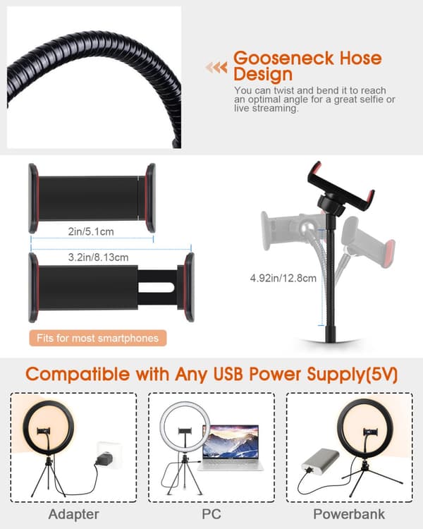 Ringljus för telefon, 10,2" LED-ringljus Tripod Photo Video LED Lighting Kit, justerbar färgtemperatur 2700K-5500K, ljusstativ, 11 nivåer av Br