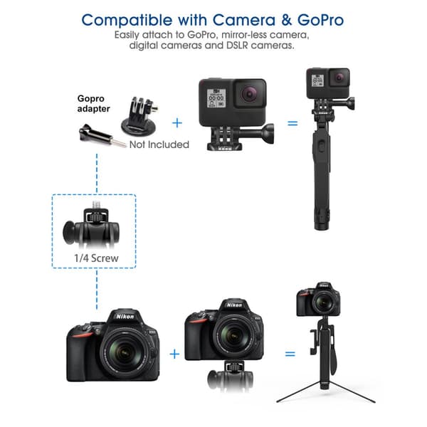 Selfie Stick Tripod, 4-IN-1 Selfie Bar 360° käännettävissä videotasapainokahvalla + Bleutooth Remote + LED-valo kameroille /=6.8" iPhone 12