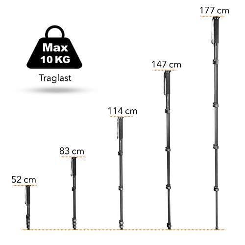 Walimex FT-1502 monopod i aluminium 177 cm (max. belastning ca 5 kg, inkl. handrem och transportväska)
