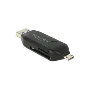 DeLOCK Micro USB OTG-kortläsare + USB3.0 A hane - Kortläsare (MS, MMC, SD, microSD, SDHC, SDXC) - USB2.0/USB3.0 (91734)