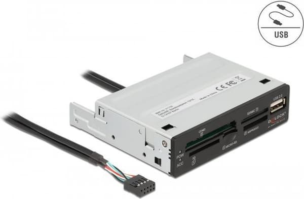 Delock - Kortlæser - 8,9 cm (3,5") (MS, MS PRO, MMC, MS Duo, xD, CF, microSD, microSDHC, microSDXC) - USB2.0 (91708)