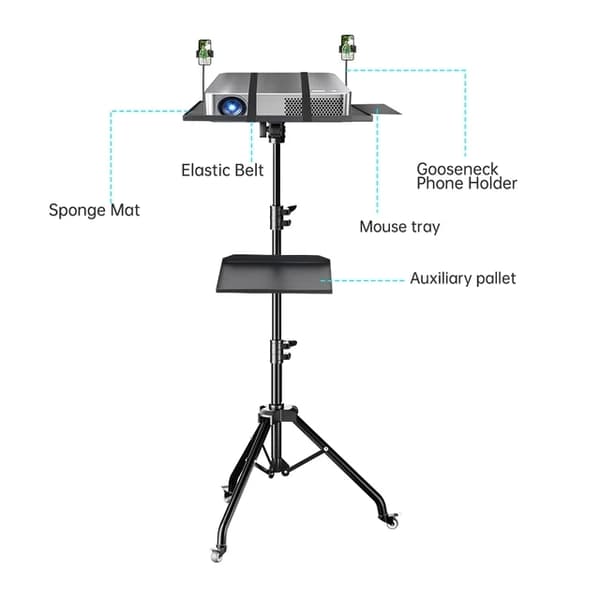 Projektør Tripod Stand, Justerbar Højde, DJ Mixer Standing Desk, 145cm