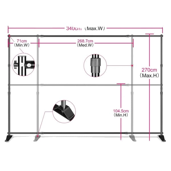 Backdrop Support System, Justerbar Tværstang, Teleskopisk Stativ,2.7x3.4M-a