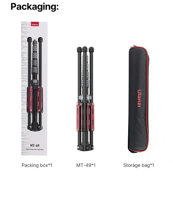 Lättviktsstativ i kolfiber, max 194cm höjd, avtagbar monopod,MT-49