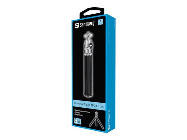 Sandberg Universal Tripod 16-23.5 cm, 3 jalkoja, Musta, Ruostumaton teräs, 23,5 cm