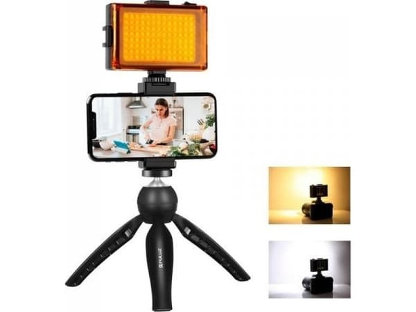 Puluz for live-opptak stativ + LED-lampe + telefonklemme PKT3131B