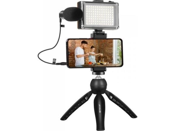 Puluz Live recording set tripod + LED light + microphone + phone clip PKT3132B