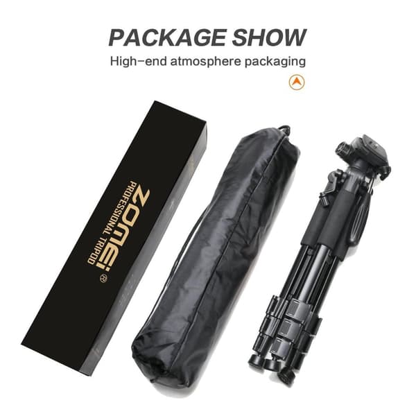 ZOMEi Q111 Portable Aluminum Tripod Stand Kit for Live Broadcast Video Photography and Wildlife Photography Black