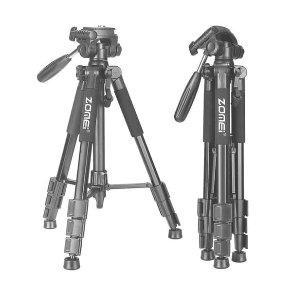 ZOMEi Q111 Portable Aluminum Tripod Stand Kit for Live Broadcast Video Photography and Wildlife Photography Black
