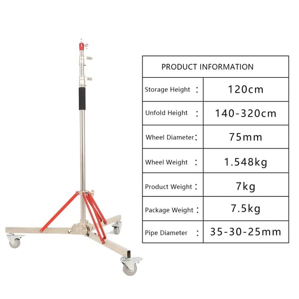 Rostfritt stålljusställ, justerbar höjd 140-320cm, rörlig med 360° hjul,SH-DJ-ZXDJ-320SH-DJ-ZXDJ-320