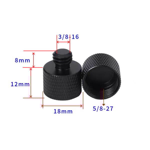 INF Adapter för stativhuvud 3/8 tum invändig gänga till 5/8 tum utvändig gänga (svart) 5-pack 3/8-16