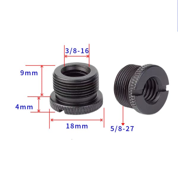 INF Adapter för stativhuvud 3/8 tum invändig gänga till 5/8 tum utvändig gänga (svart) 5-pack 3/8-16