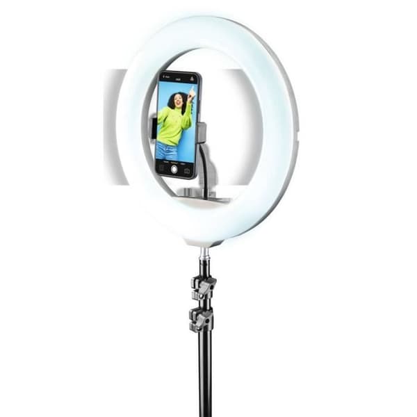 Stativ 1,60 m med LED-koppling för att filma videor och ta selfies, svart svart