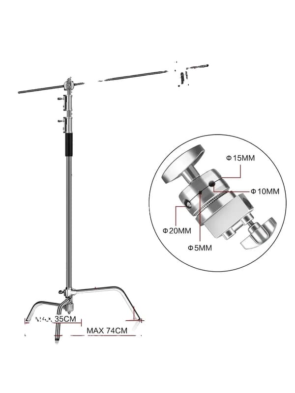 Valokuvaus C-tuki, maksimi korkeus 260 cm, 40" tartuntakäsi,2.6M Vain C-teline