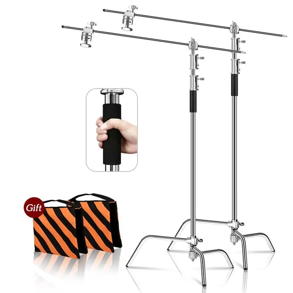 Fotografi C-Stand, Justerbar Højde 2,6M, Holdbar Konstruktion i Rustfrit Stål,2stk 2.6M