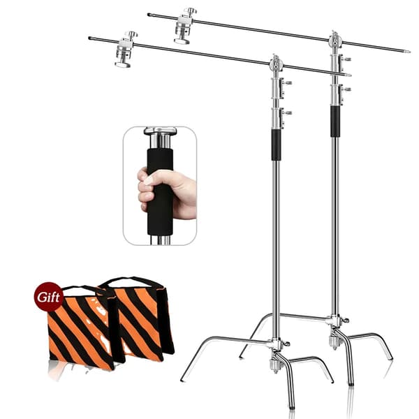 Fotografi C-Stand, Justerbar Højde 2,6M, Holdbar Konstruktion i Rustfrit Stål,2stk 2.6M