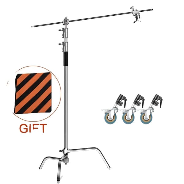 Fotografi C-Stand Ljusstativ, Justerbar Glidben, Hållbar Rostfritt Stål,3.3M med hjul