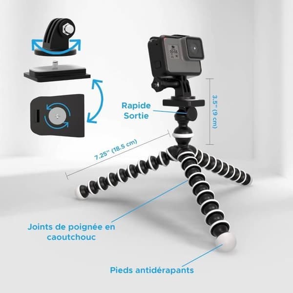 Flexibel Stativ - Digicharge - 10'' - Justerbar - Kompatibel med GoPro - 360° Kulled