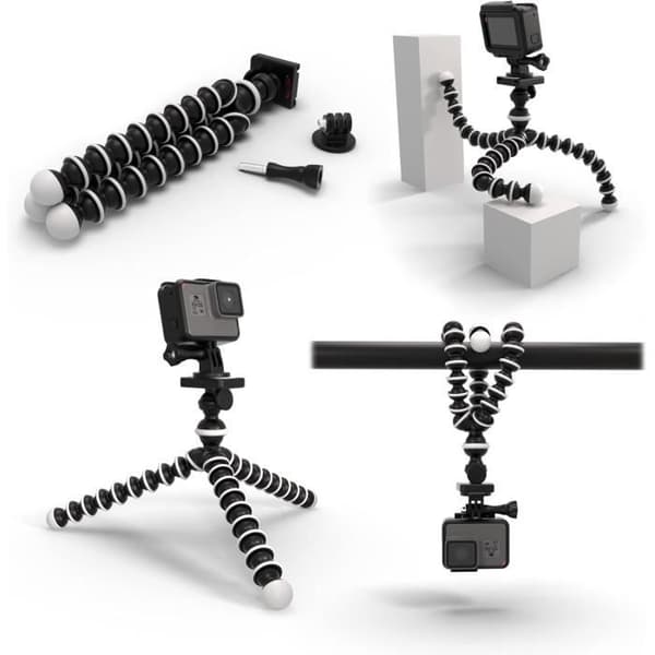 Flexibel Stativ - Digicharge - 10'' - Justerbar - Kompatibel med GoPro - 360° Kulled