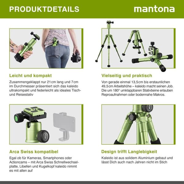 Mantona Kaleido ministativ - WALIMEX - Aluminium - Sfärisk kulled - Integrerat vattenpass