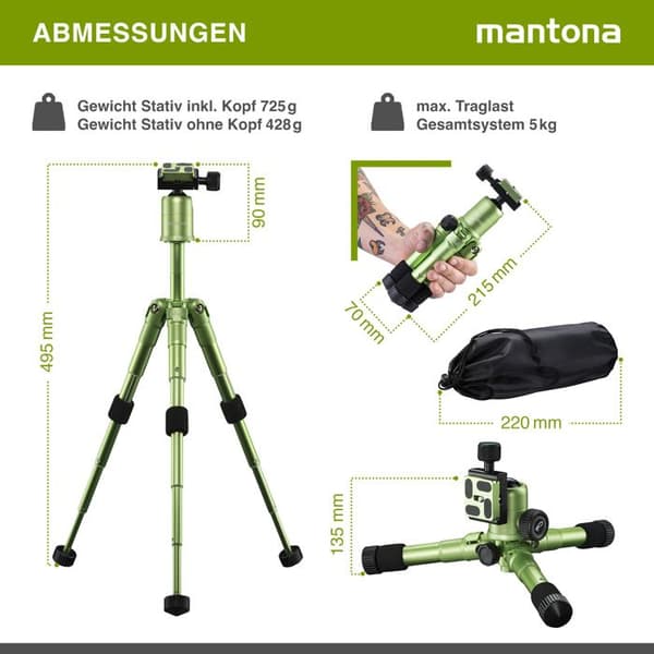Mantona Kaleido ministativ - WALIMEX - Aluminium - Sfärisk kulled - Integrerat vattenpass