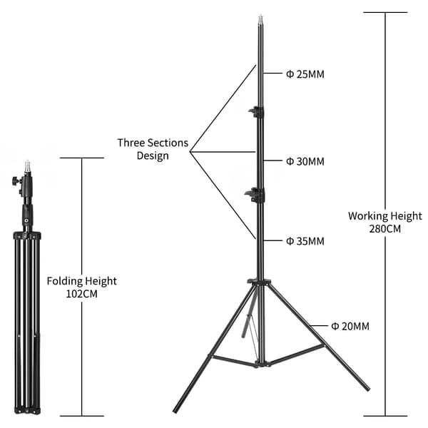 Professionelt Stativ, Max Højde 2900mm, Letvægts Aluminium,2,8M sort stativ