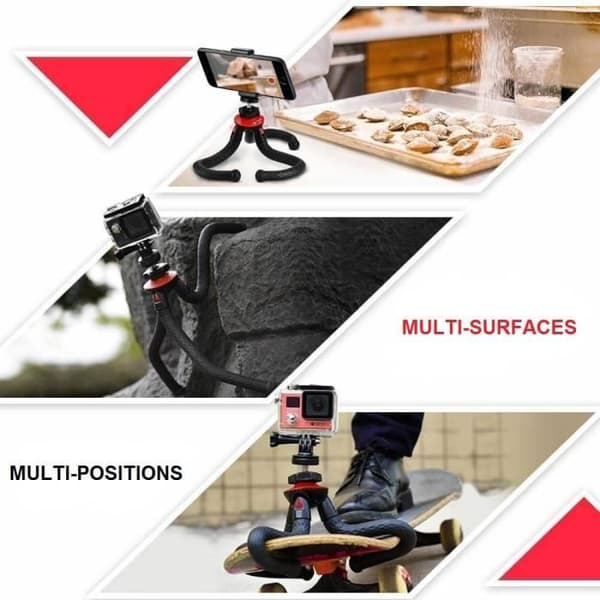Flexibelt fotostativ FOTOPRO UFO2 - För reflex, smartphone, actionkamera - Levereras med smartphonehållare och GoPro-adapter.
