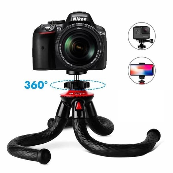 Flexibelt fotostativ FOTOPRO UFO2 - För reflex, smartphone, actionkamera - Levereras med smartphonehållare och GoPro-adapter.