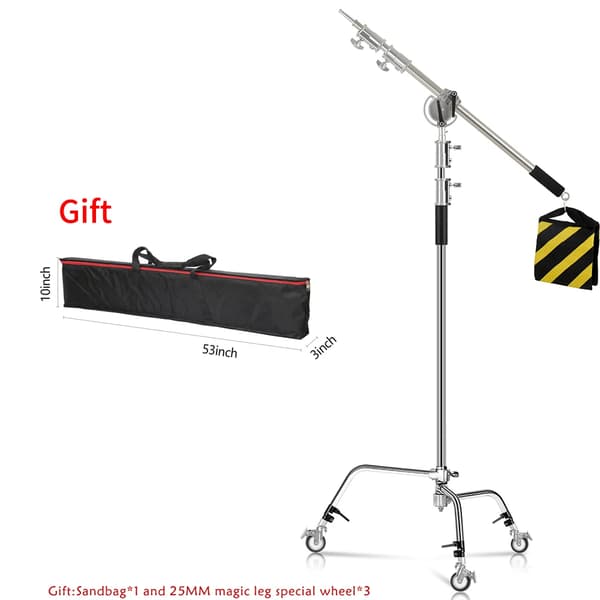 Aluminiumljusstativ, Justerbar Höjd 290 cm, Lättvikt 2500 g,tvärstång och hjul