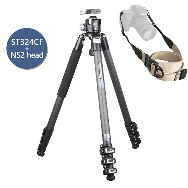 **Titel: Carbon Fiber Kamera Stativ, 30kg Belastningsevne, 158cm Udtøjet Højde**,ST324CF tilføj N52 hoved