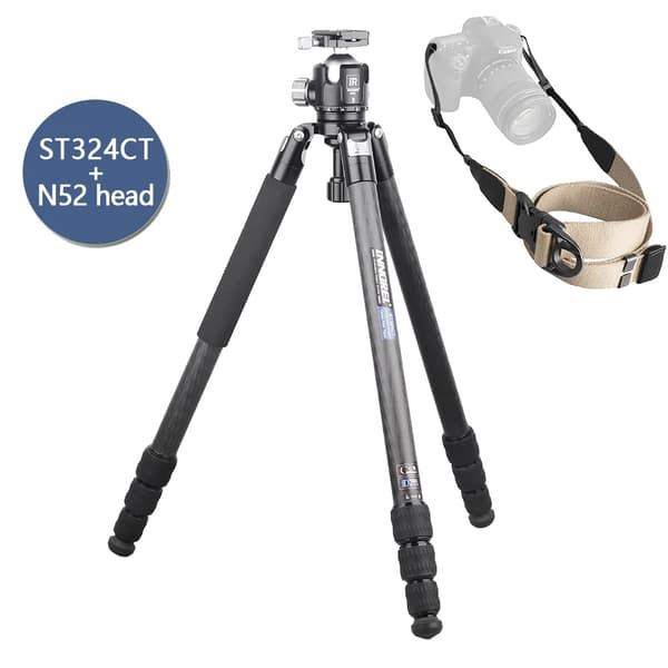 **Titel: Carbon Fiber Kamera Stativ, 30kg Belastningsevne, 158cm Udtøjet Højde**,ST324CT tilføj N52 hoved