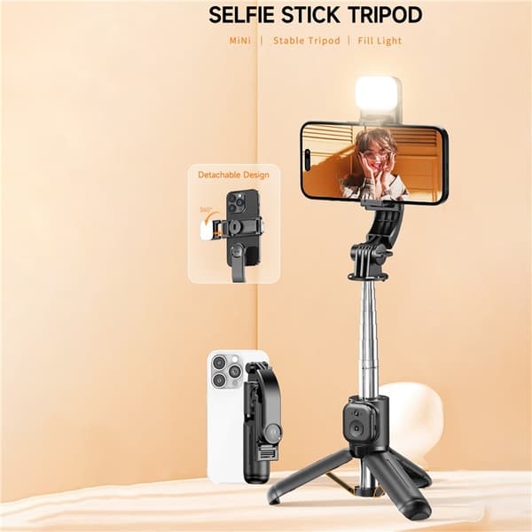 Selfiestang justerbart stativ Bluetooth selfiestang uttrekkbar med fylllys