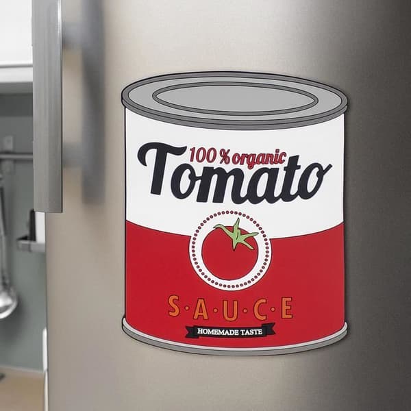 Tomatsås underlägg I form av en magnetburk, den