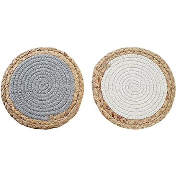 Underlägg - DKD Home Decor - Standard - Vit och Grå - Bomull och Fibrer - 20x20 cm