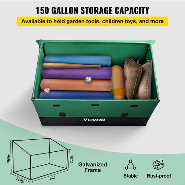 Udendørs Opbevaringskasse 100/150/230 Gallon - Galvaniseret Stel, PE Presenning, Justerbare Remme & Værktøjsfri Samling
