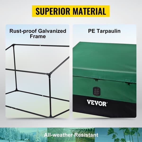 Udendørs Opbevaringskasse 100/150/230 Gallon - Galvaniseret Stel, PE Presenning, Justerbare Remme & Værktøjsfri Samling