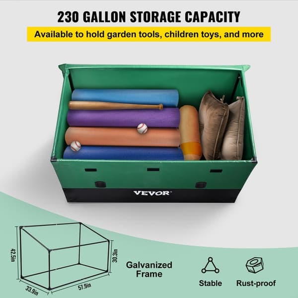 Udendørs Opbevaringskasse 100/150/230 Gallon - Galvaniseret Stel, PE Presenning, Justerbare Remme & Værktøjsfri Samling 230 Gallon