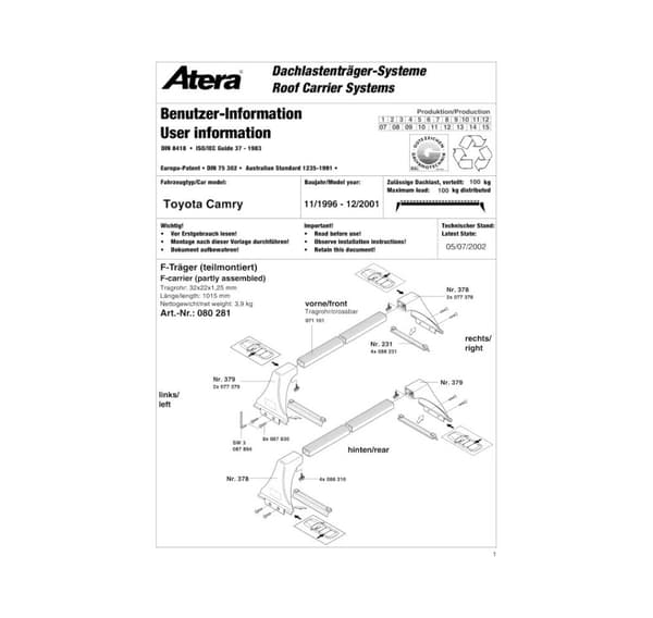 Tagramme sort CAMRY 96-01