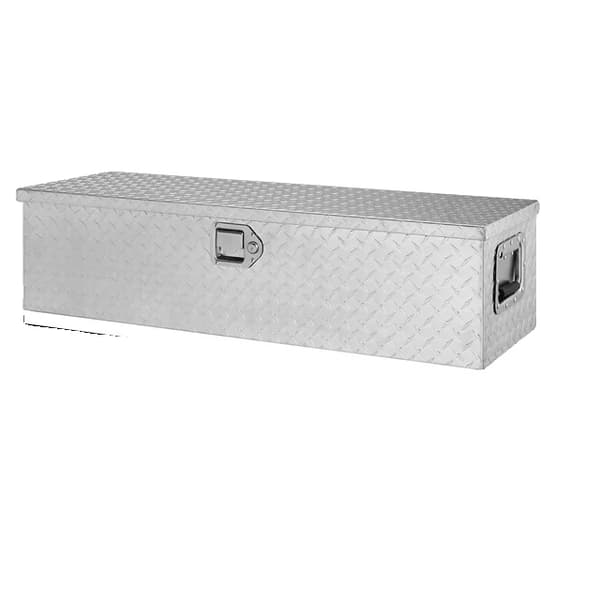 Kuorma-auton työkalulaatikko, korkealuokkainen alumiini, sivukahvat, lukittava avainten säilytys., 39x13x10 hopeanvärinen