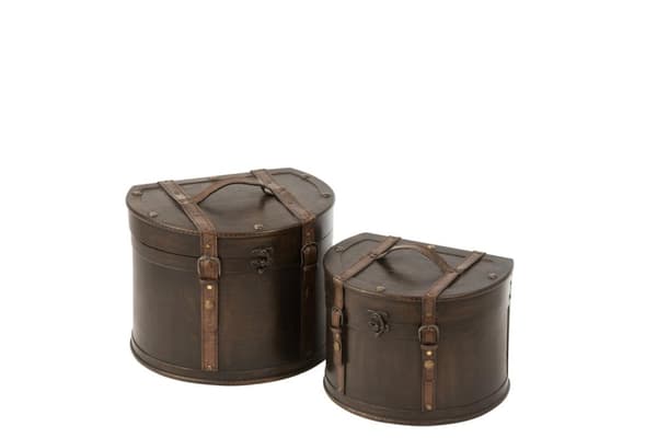 Dekorative kufferter Halvrunde træbrune 2-pack 35x30x27