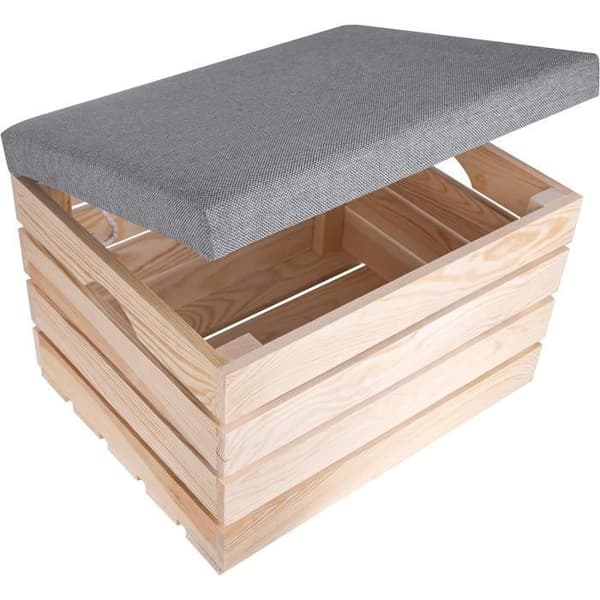 Förvaringspuff - CREATIVE DECO - Rått trä - 50 x 40 x 35 cm - Inomhus
