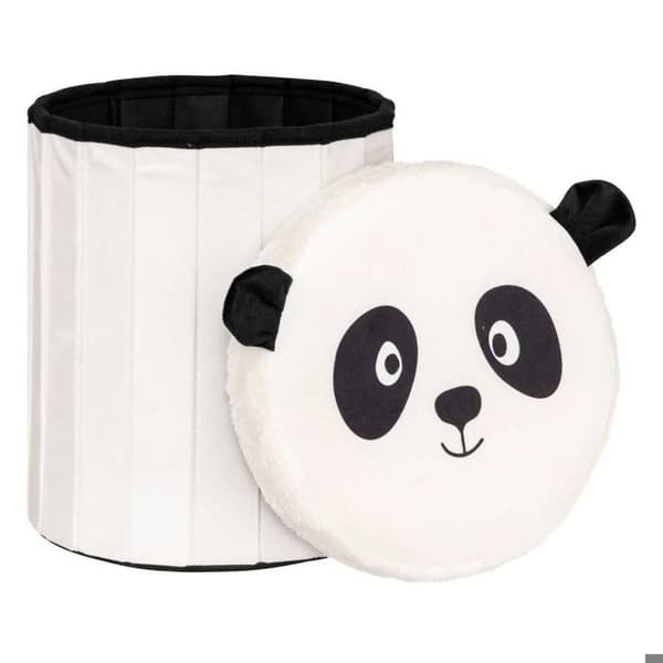 Puff-förvaringslåda barn panda vikbar "Andy" svart &amp; vit D30x36cm - Atmosphera inredningsdesigner - Svart och vit