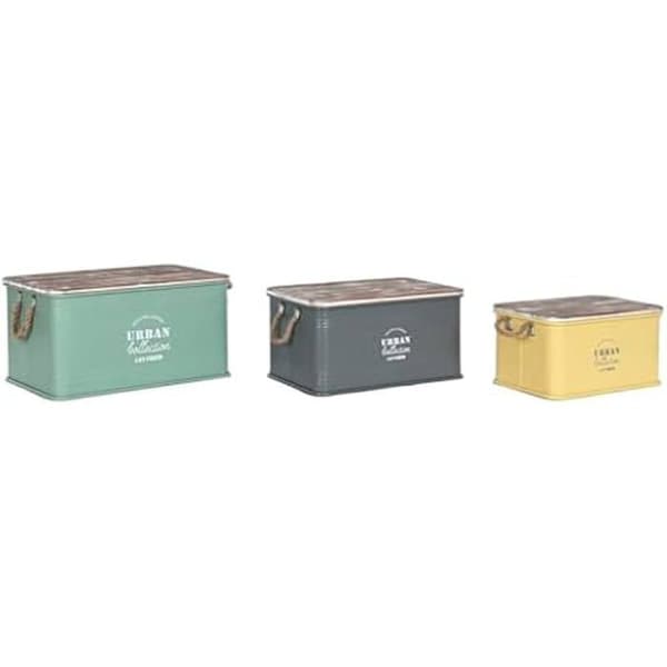 Set med kistor - HOME ESPRIT - Vintage - Metall - Flerfärgad - 60 x 34 x 32 cm