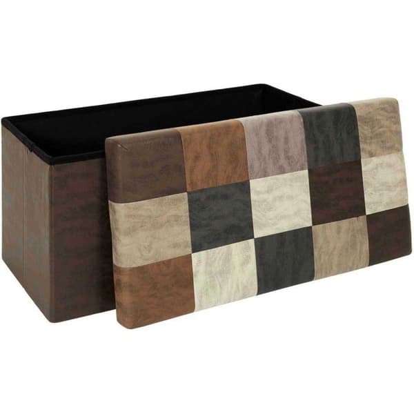 Banc Coffre Pliable Patchwork "Loic" 76cm Brun