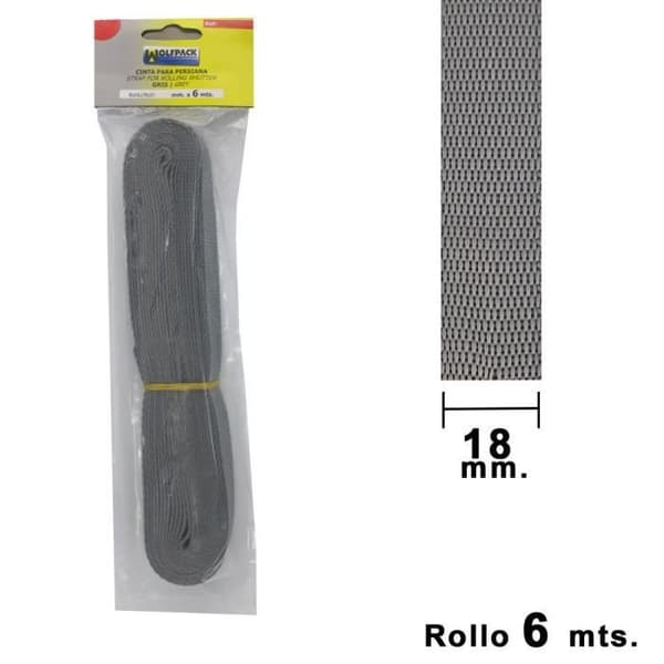 Cinta Persiana Wolfpack Grå 18 mm. Rollo 6 Metros
