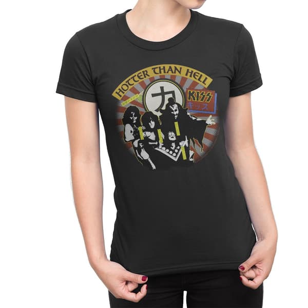 Kiss - Hotter than Hell Ladies T-SHIRT Sort Large