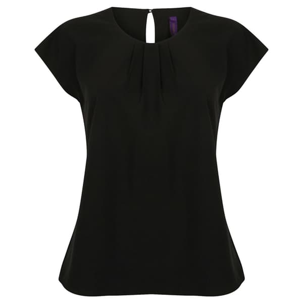 Henbury Womens/Ladies Pleat Front Short Sleeve Top Black L