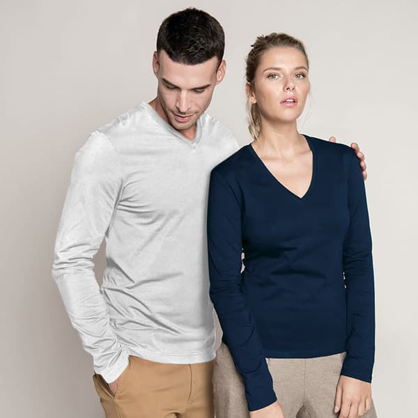Kariban Mens Slim Fit Long Sleeve V Neck T-Shirt