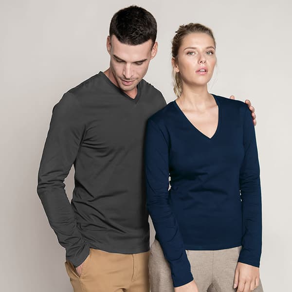Kariban Mens Slim Fit Long Sleeve V Neck T-Shirt