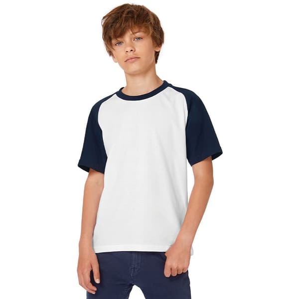 B&C kortærmet baseball-T-shirt til drenge med korte ærmer til børn